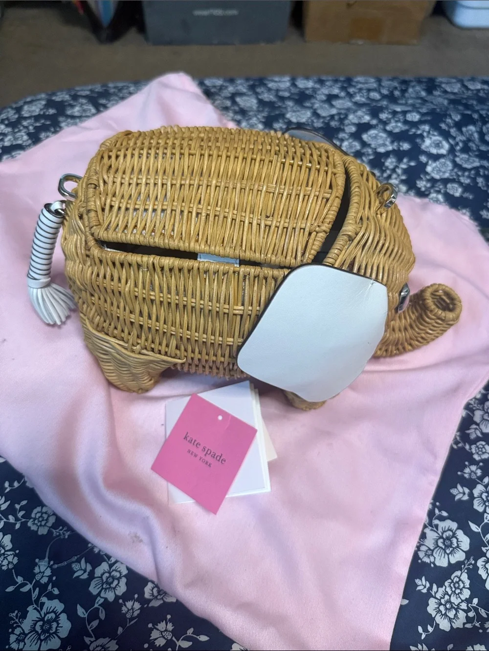 kate spade Wicker Elephant Crossbody Bag in Natural and White
